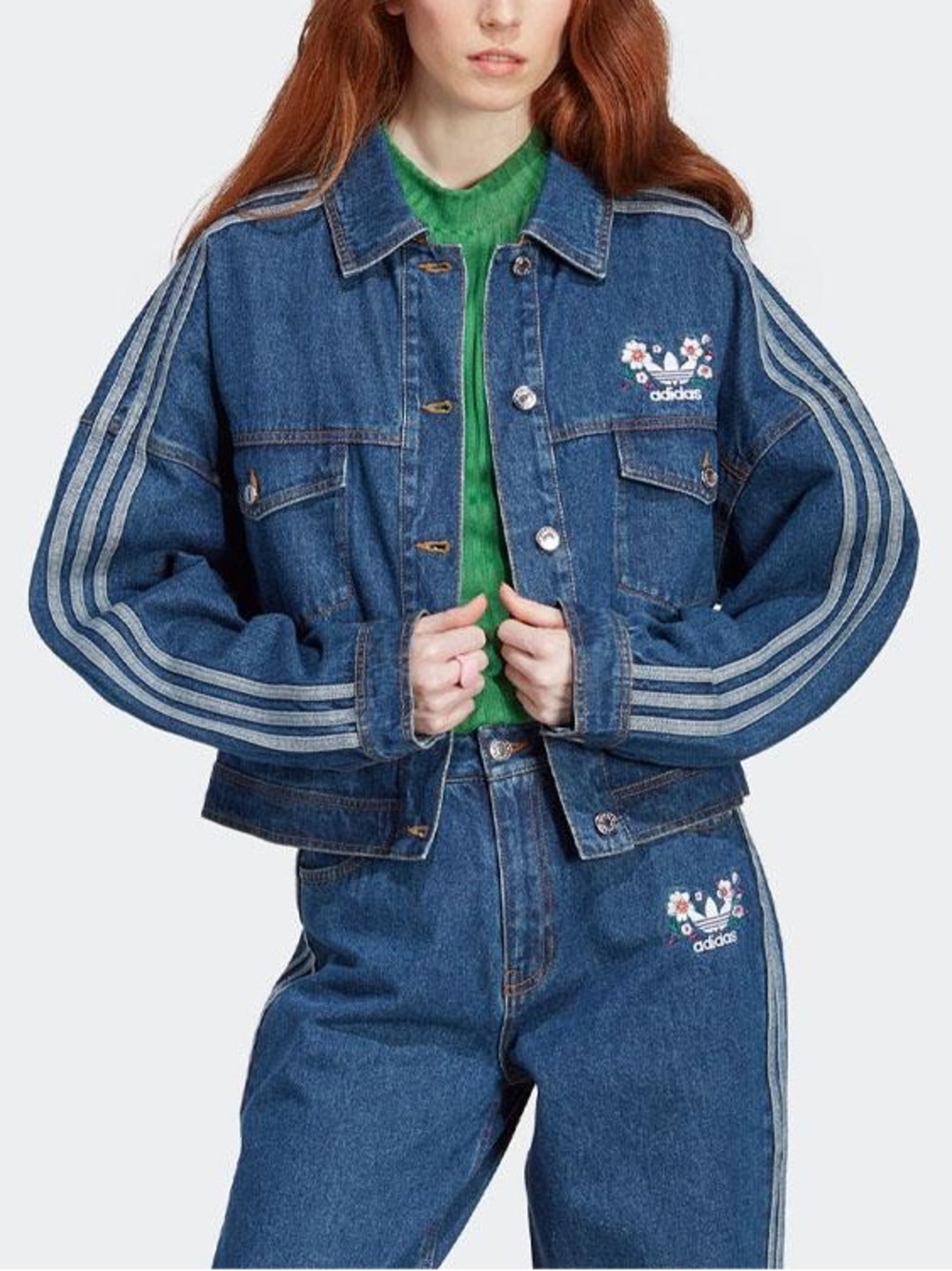 adidas Cherry Blossom Cropped Denim Jacket - Picture 9 of 9
